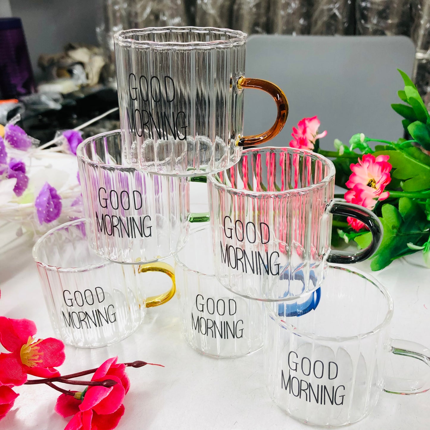 100ml 6 Pcs Premium Borosilicate Glass Mug – Heat & Cold Resistant Transparent Coffee Tea Tumbler Cup