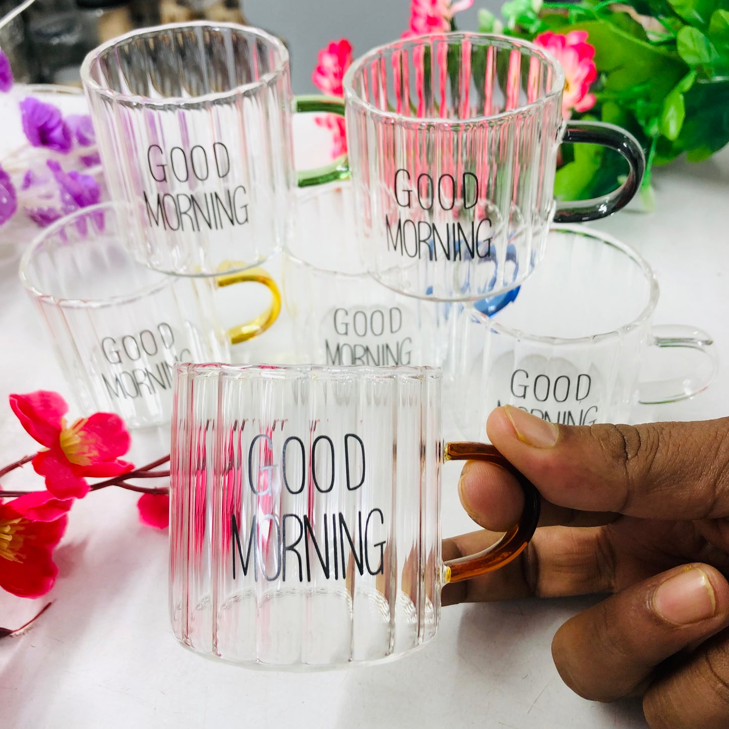 100ml 6 Pcs Premium Borosilicate Glass Mug – Heat & Cold Resistant Transparent Coffee Tea Tumbler Cup