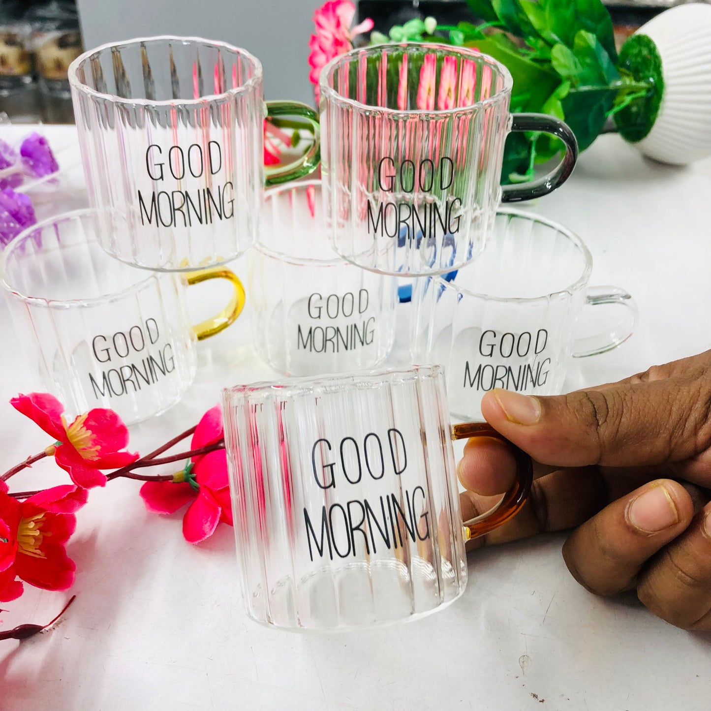 100ml 6 Pcs Premium Borosilicate Glass Mug – Heat & Cold Resistant Transparent Coffee Tea Tumbler Cup