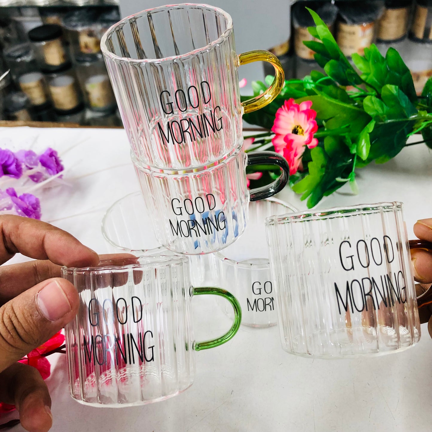 100ml 6 Pcs Premium Borosilicate Glass Mug – Heat & Cold Resistant Transparent Coffee Tea Tumbler Cup