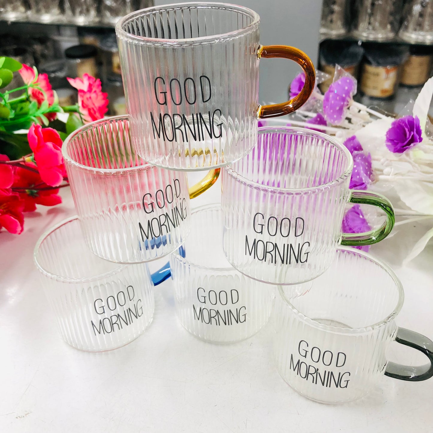 100ml 6 Pcs Premium Borosilicate Glass Mug – Heat & Cold Resistant Transparent Coffee Tea Tumbler Cup