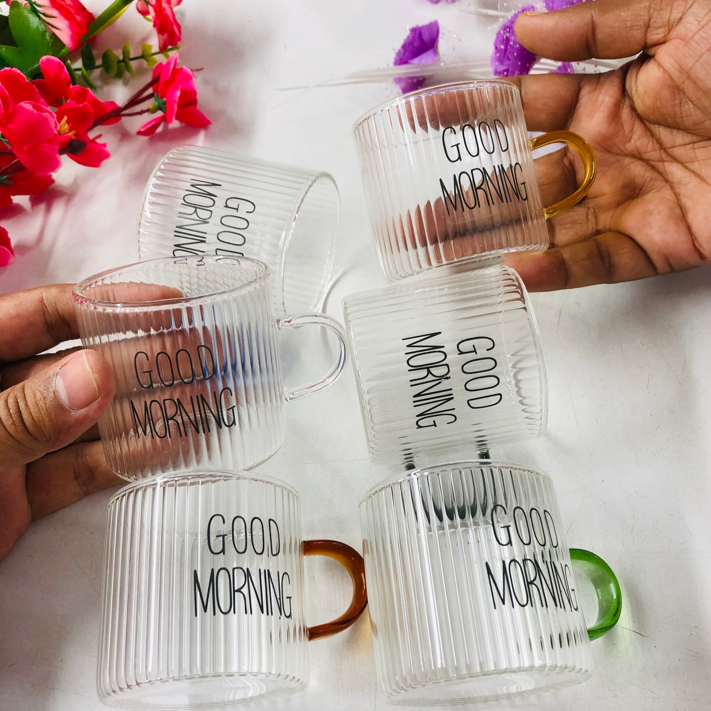 100ml 6 Pcs Premium Borosilicate Glass Mug – Heat & Cold Resistant Transparent Coffee Tea Tumbler Cup