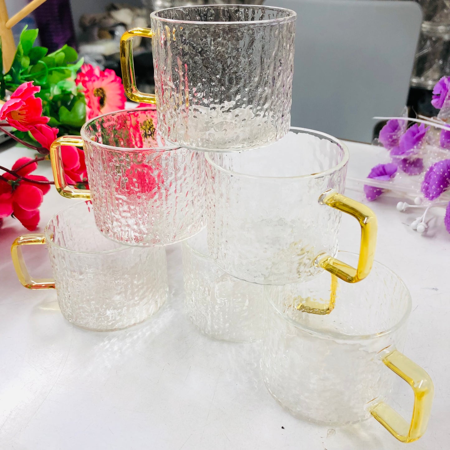 100ml 6 Pcs Premium Borosilicate Glass Mug – Heat & Cold Resistant Transparent Coffee Tea Tumbler Cup