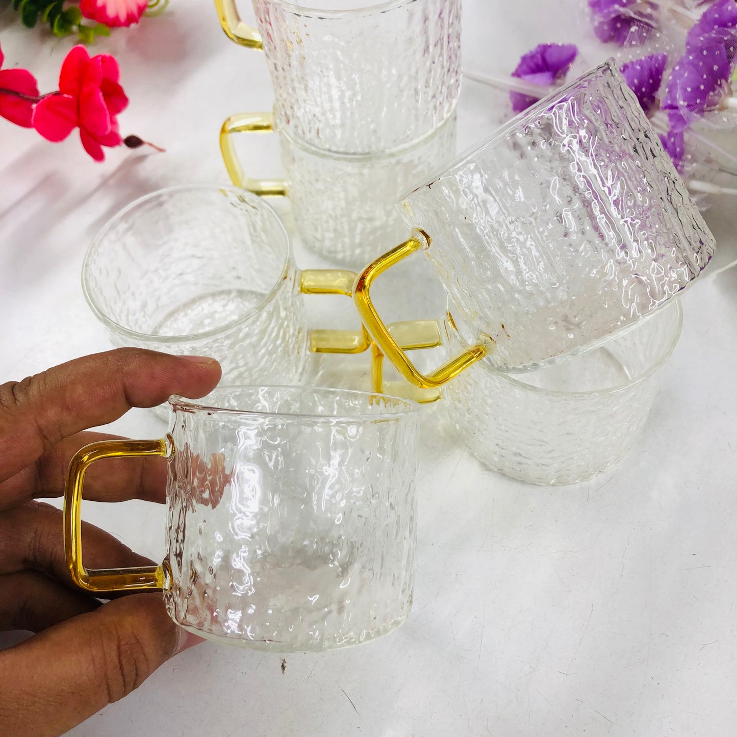 100ml 6 Pcs Premium Borosilicate Glass Mug – Heat & Cold Resistant Transparent Coffee Tea Tumbler Cup