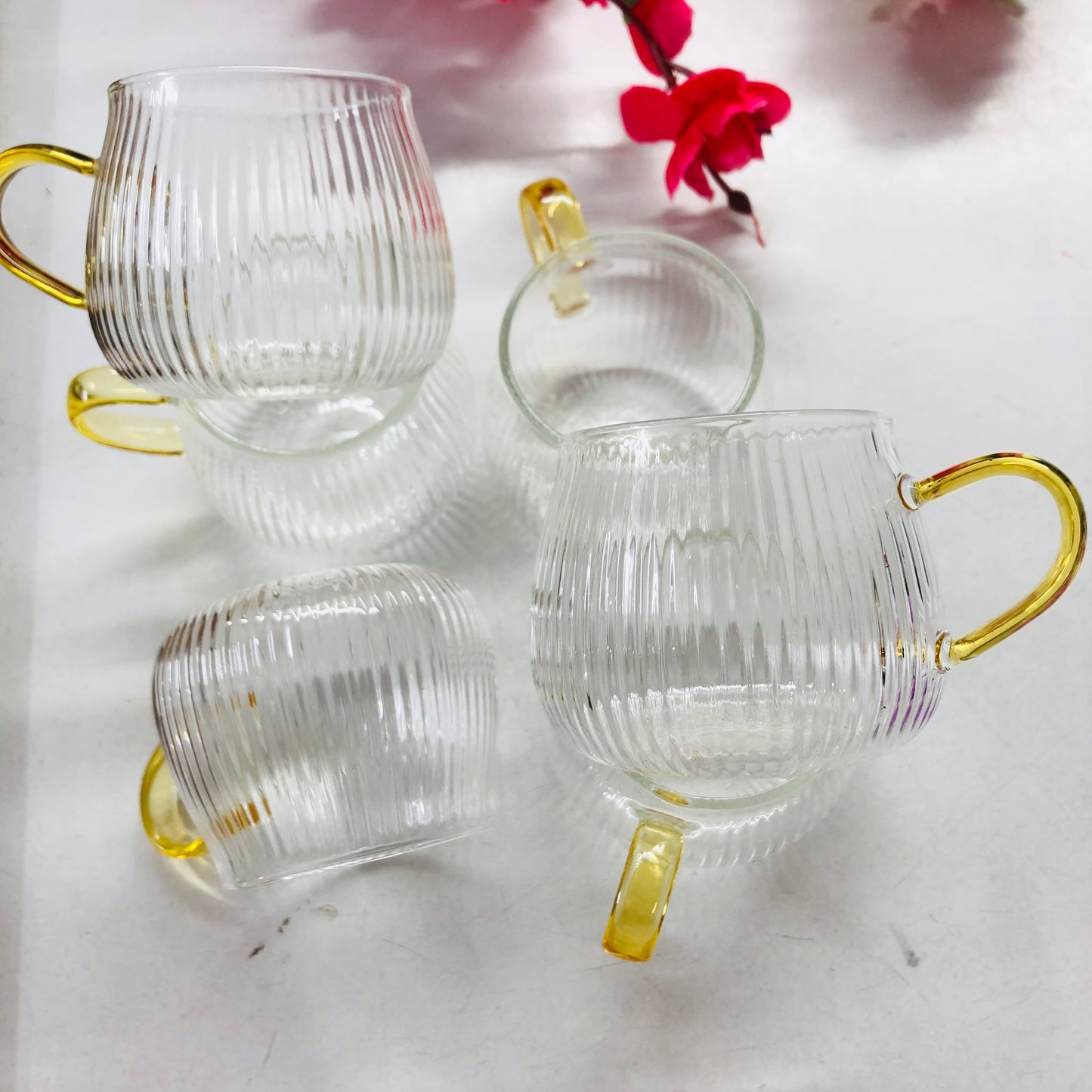 100ml 6 Pcs Premium Borosilicate Glass Mug – Heat & Cold Resistant Transparent Coffee Tea Tumbler Cup