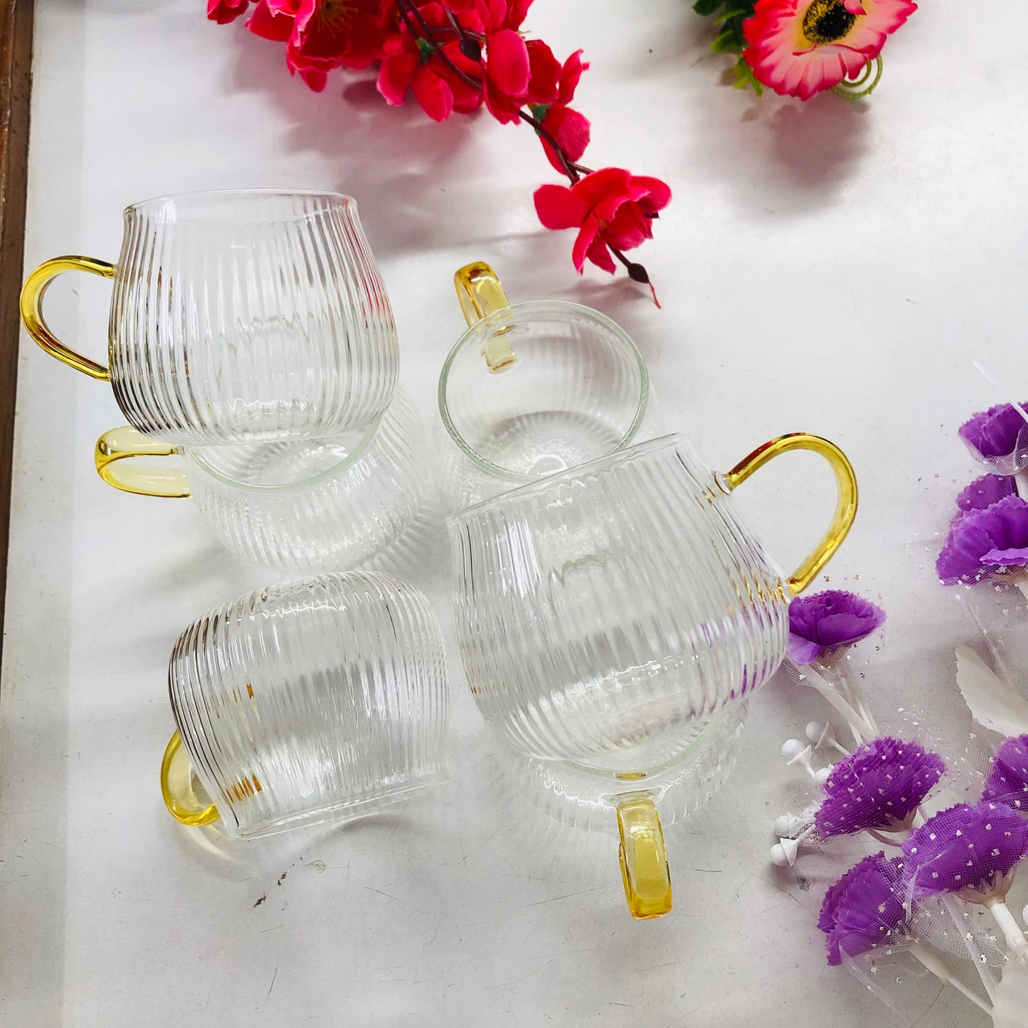 100ml 6 Pcs Premium Borosilicate Glass Mug – Heat & Cold Resistant Transparent Coffee Tea Tumbler Cup