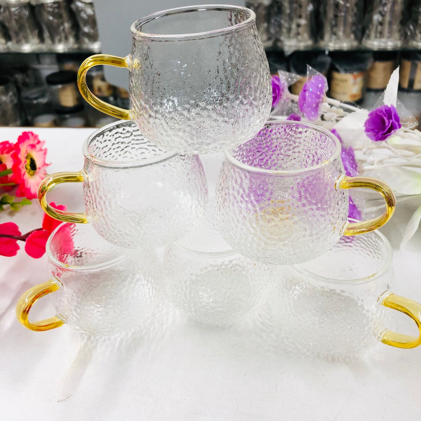 100ml 6 Pcs Premium Borosilicate Glass Mug – Heat & Cold Resistant Transparent Coffee Tea Tumbler Cup