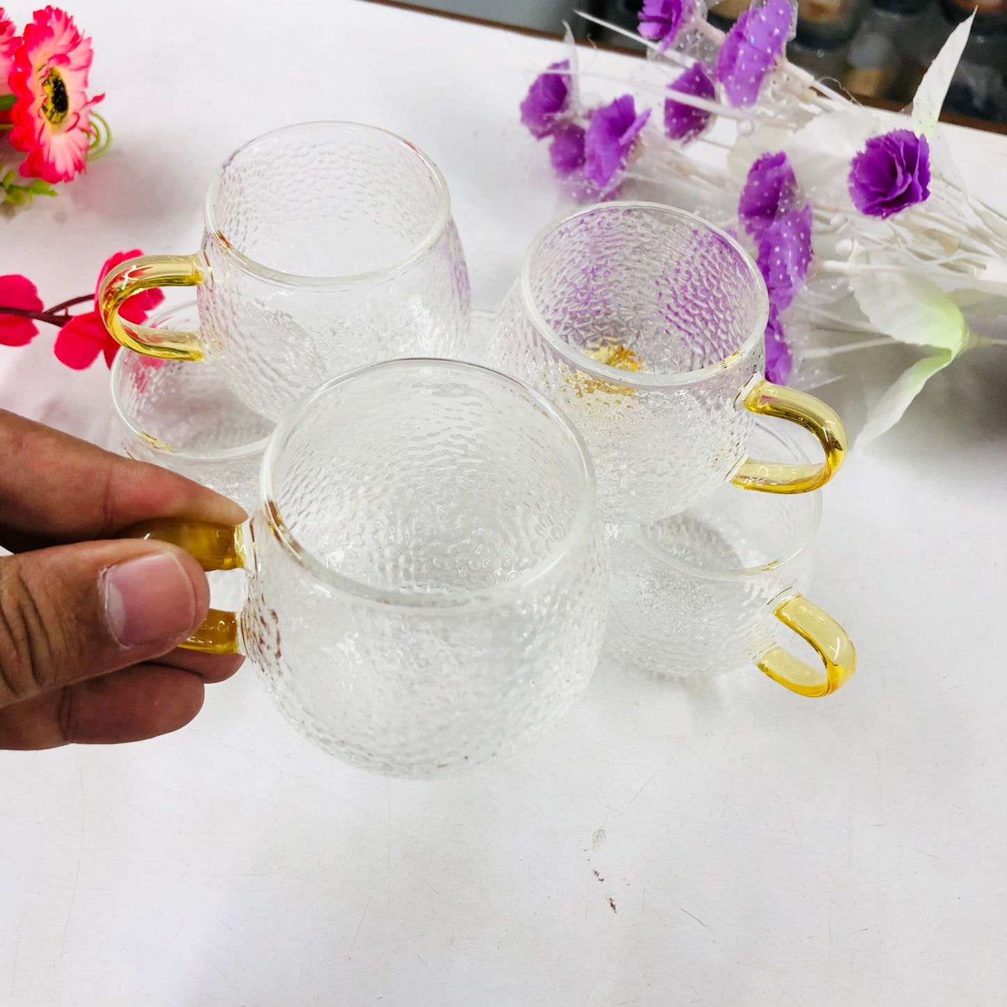 100ml 6 Pcs Premium Borosilicate Glass Mug – Heat & Cold Resistant Transparent Coffee Tea Tumbler Cup