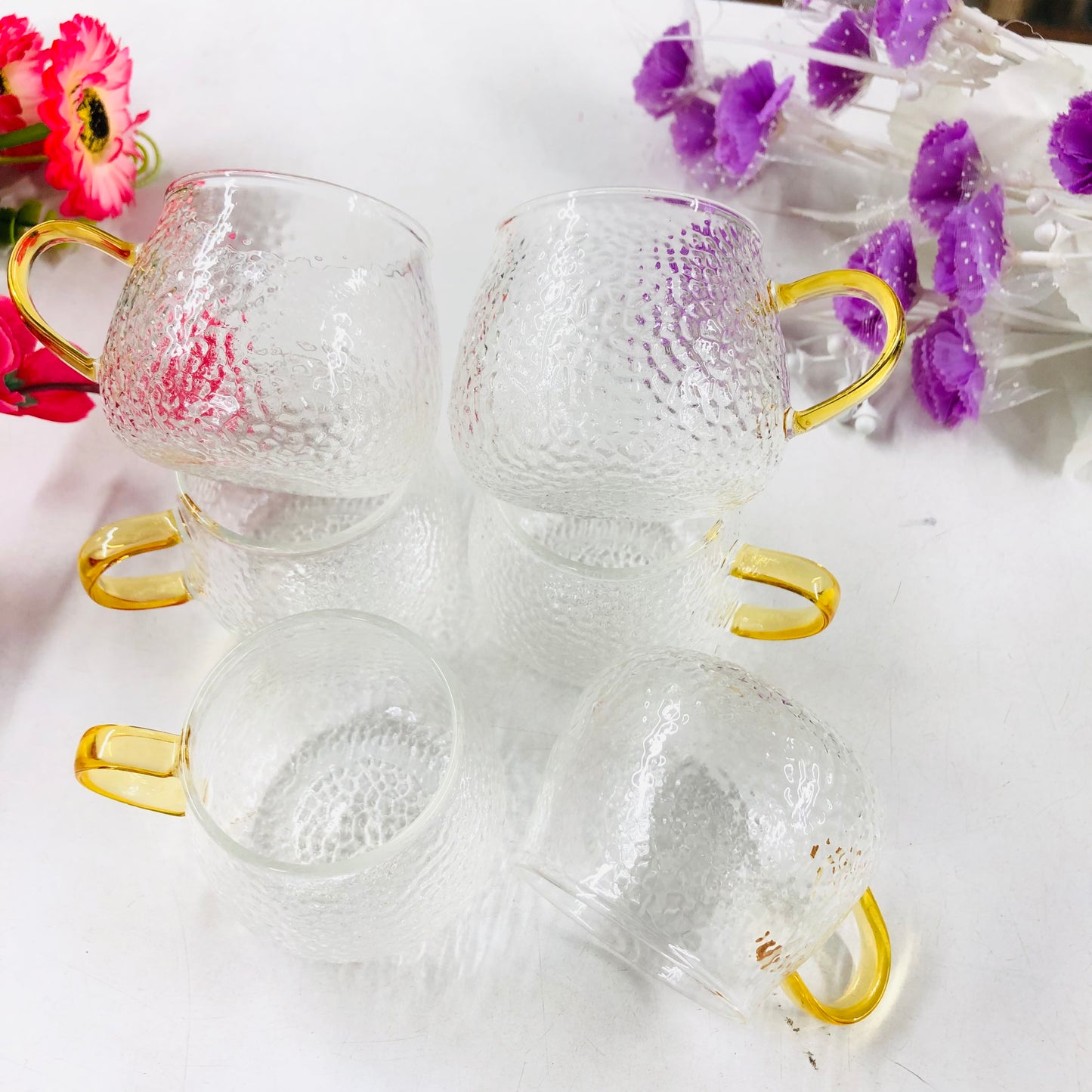 100ml 6 Pcs Premium Borosilicate Glass Mug – Heat & Cold Resistant Transparent Coffee Tea Tumbler Cup