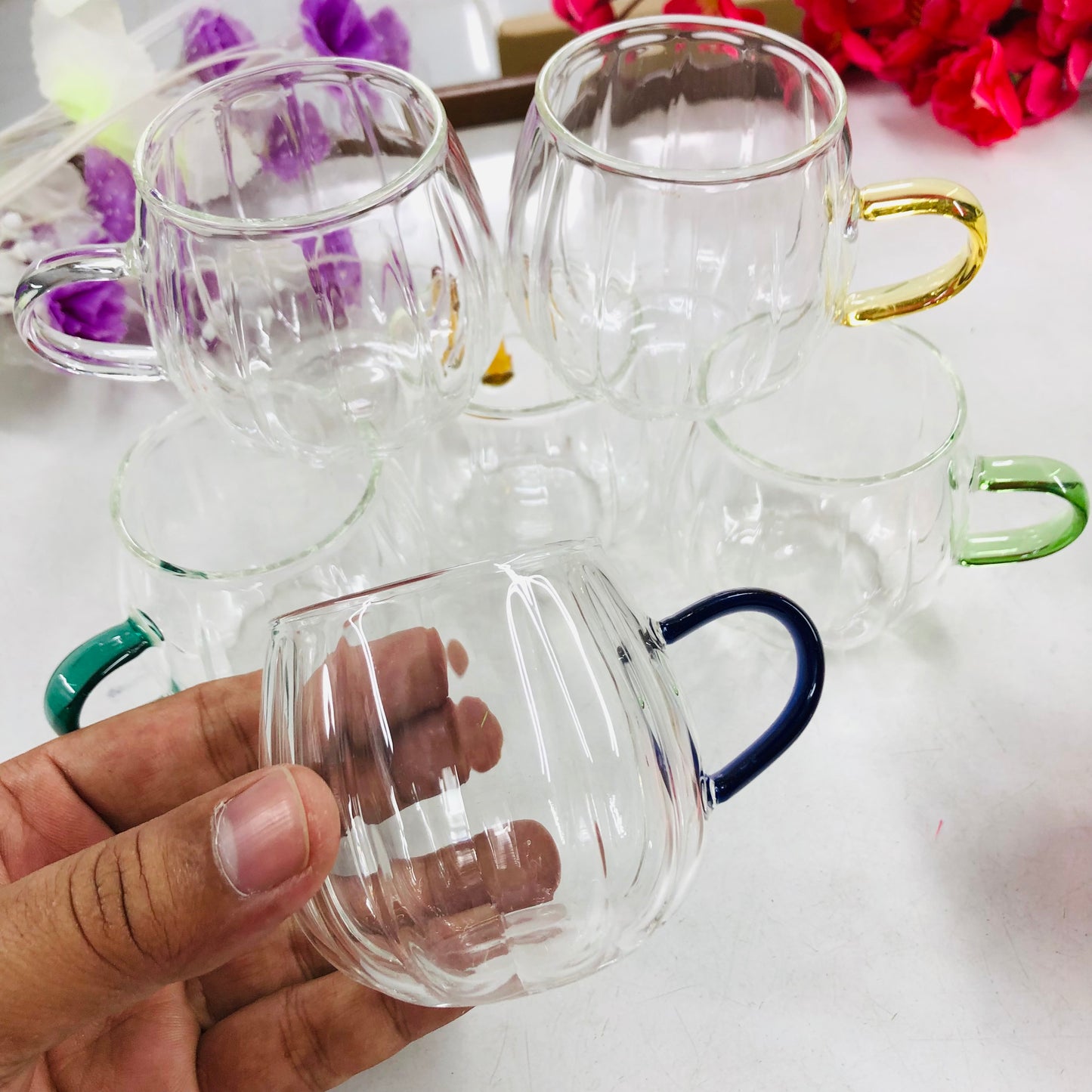100ml 6 Pcs Premium Borosilicate Glass Mug – Heat & Cold Resistant Transparent Coffee Tea Tumbler Cup