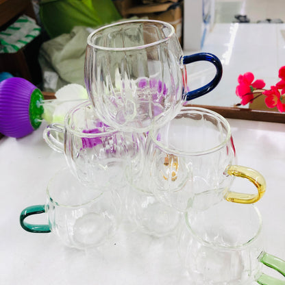 100ml 6 Pcs Premium Borosilicate Glass Mug – Heat & Cold Resistant Transparent Coffee Tea Tumbler Cup