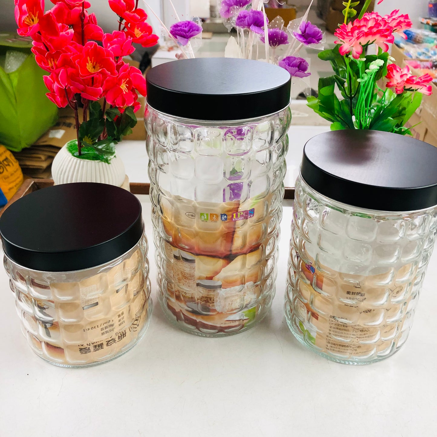 Glass Storage Jar – 900ml / 1250ml / 1750ml | Airtight, Leak-Proof Food Container