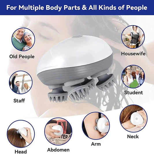 Electric Head & Body Scalp Massager – Waterproof Deep Tissue Relaxation Device for Stress Relief, Hair & Health Care