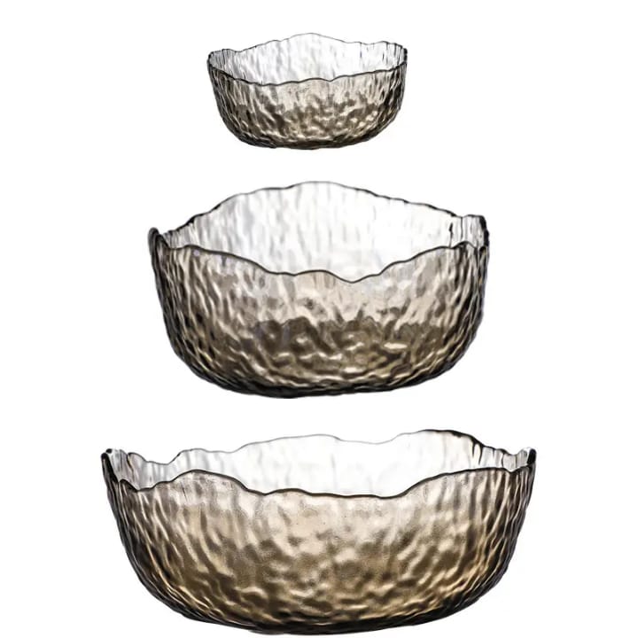 3 Pcs Colorful Vintage Glass Bowls Set for Salad, Fruits & Dessert – Decorative Multi-Functional Crystal Bowls for Home, Party & Wedding Use