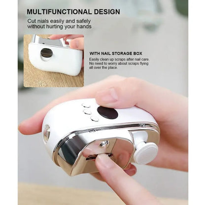 3-in-1 Rechargeable Electric Nail Clipper with Double-Head Nail Lamp – Automatic Nail Trimmer for Baby, Adult & Child (USB Charging, Stainless Steel
