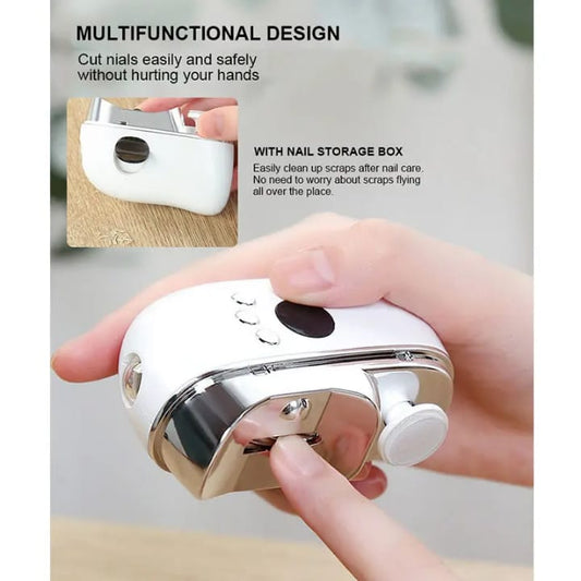 3-in-1 Rechargeable Electric Nail Clipper with Double-Head Nail Lamp – Automatic Nail Trimmer for Baby, Adult & Child (USB Charging, Stainless Steel