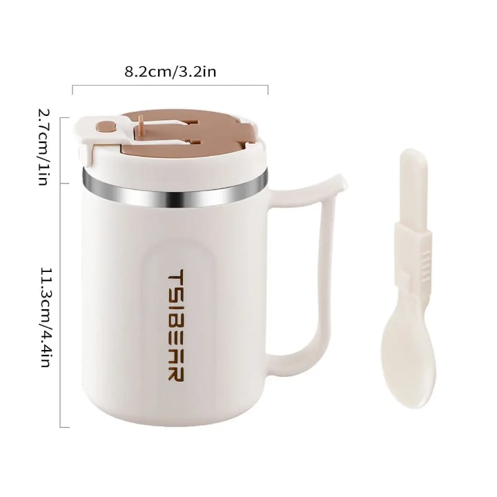Double-Wall Stainless Steel Coffee Mug 500ml – Anti-Scald Insulated Hot & Cold Water Cup with Handle for Office, School & Camping
