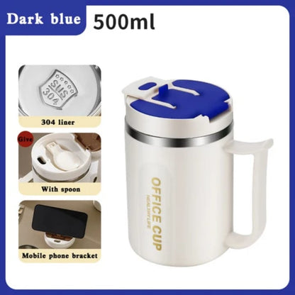 Double-Wall Stainless Steel Coffee Mug 500ml – Anti-Scald Insulated Hot & Cold Water Cup with Handle for Office, School & Camping