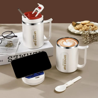 Double-Wall Stainless Steel Coffee Mug 500ml – Anti-Scald Insulated Hot & Cold Water Cup with Handle for Office, School & Camping