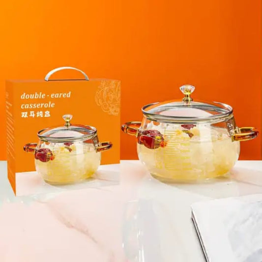 High Quality 800ml Heat Resistant Borosilicate Glass Pot with Lid – Transparent Cooking Pot with Scale for Kitchen & Oven Safe Use