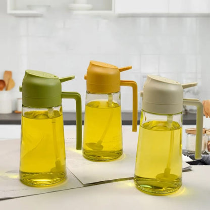 470ml Premium 2-in-1 Olive Oil Dispenser Bottle – Glass Oil Spray Bottle for Cooking, BBQ & Salad