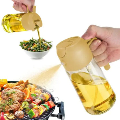 470ml Premium 2-in-1 Olive Oil Dispenser Bottle – Glass Oil Spray Bottle for Cooking, BBQ & Salad