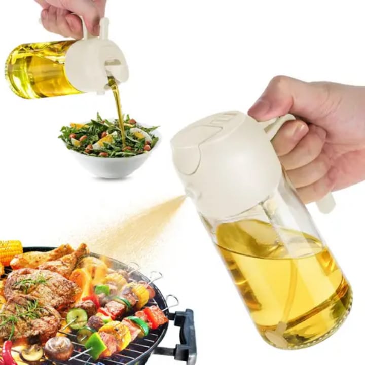 470ml Premium 2-in-1 Olive Oil Dispenser Bottle – Glass Oil Spray Bottle for Cooking, BBQ & Salad