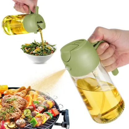 470ml Premium 2-in-1 Olive Oil Dispenser Bottle – Glass Oil Spray Bottle for Cooking, BBQ & Salad