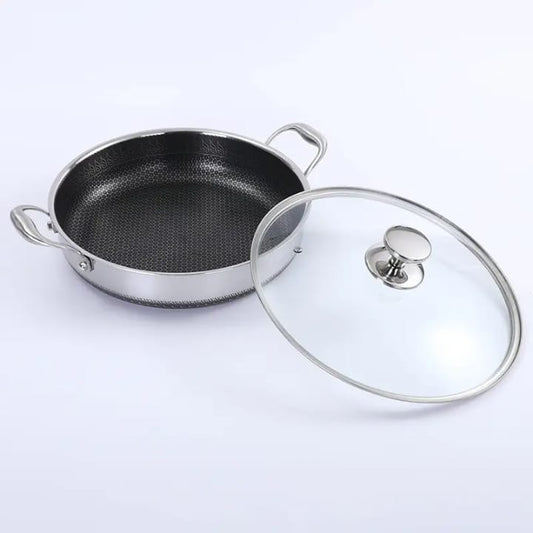 Honeycomb Nonstick Tri-Ply Stainless Steel Soup Pot – 304 Steel Big Stockpot with Die-Casting Handle for Home Cooking