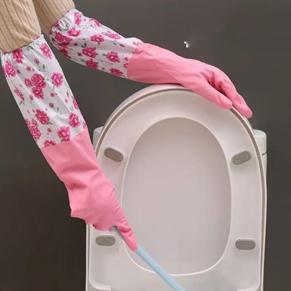 Premium Long Sleeve Waterproof Washing Gloves – 17.6"inch PVC Vinyl Household Cleaning Gloves | Anti-Allergic, Durable Dishwashing & Work Gloves