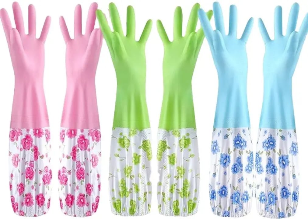 Premium Long Sleeve Waterproof Washing Gloves – 17.6"inch PVC Vinyl Household Cleaning Gloves | Anti-Allergic, Durable Dishwashing & Work Gloves