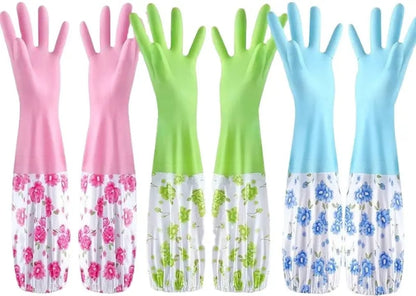 Premium Long Sleeve Waterproof Washing Gloves – 17.6"inch PVC Vinyl Household Cleaning Gloves | Anti-Allergic, Durable Dishwashing & Work Gloves