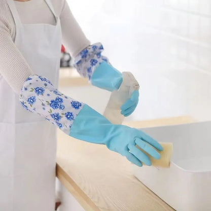 Premium Long Sleeve Waterproof Washing Gloves – 17.6"inch PVC Vinyl Household Cleaning Gloves | Anti-Allergic, Durable Dishwashing & Work Gloves