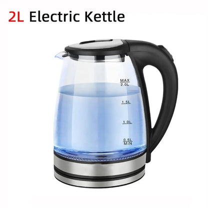 High Quality 2L Glass Electric Kettle – 1500W Fast Boil | Portable Cordless Household Kettle with Auto Shut-Off & Mechanical Control