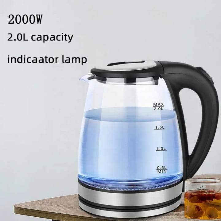 High Quality 2L Glass Electric Kettle – 1500W Fast Boil | Portable Cordless Household Kettle with Auto Shut-Off & Mechanical Control