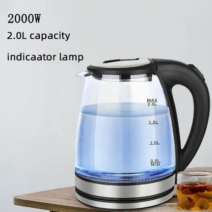 High Quality 2L Glass Electric Kettle – 1500W Fast Boil | Portable Cordless Household Kettle with Auto Shut-Off & Mechanical Control