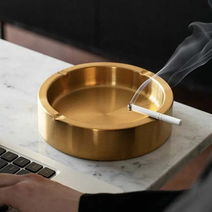 Creative Thickened Stainless Steel Anti-Fly Ashtray – Manual Type for Car & Home | Gold / Copper