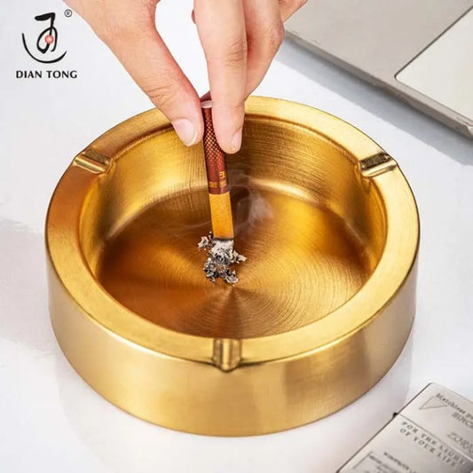 Creative Thickened Stainless Steel Anti-Fly Ashtray – Manual Type for Car & Home | Gold / Copper