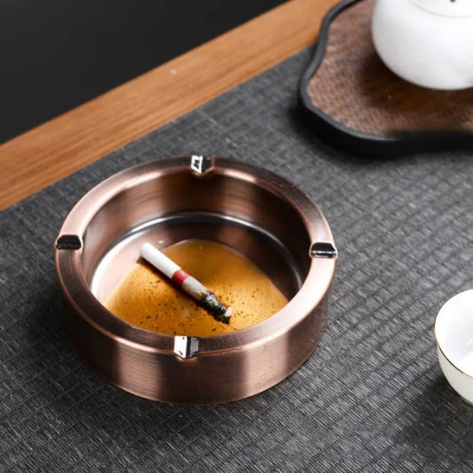 Creative Thickened Stainless Steel Anti-Fly Ashtray – Manual Type for Car & Home | Gold / Copper