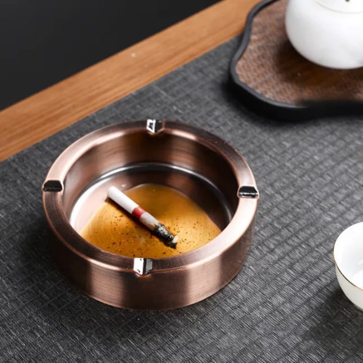 Creative Thickened Stainless Steel Anti-Fly Ashtray – Manual Type for Car & Home | Gold / Copper