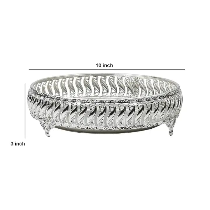 Arabic Ramadan Decorative Gold Plated Metal Serving Tray – Round Tray for Wedding & Gift (10 Inch)