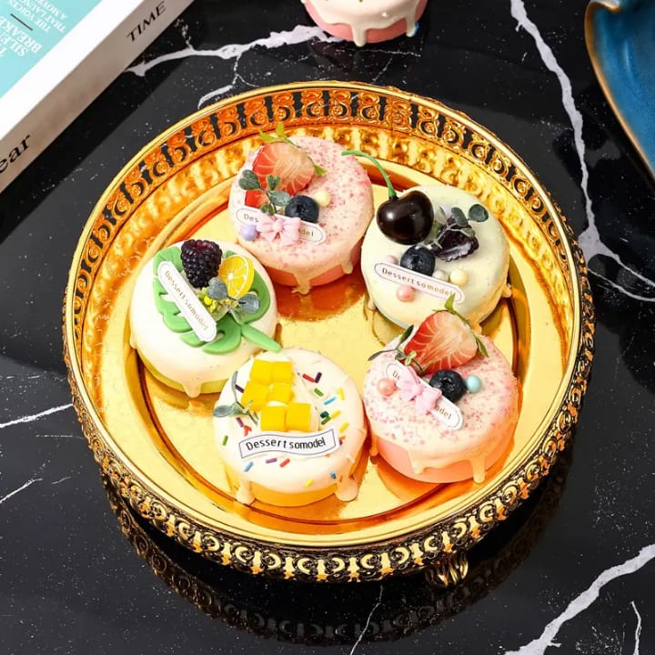 Arabic Ramadan Decorative Gold Plated Metal Serving Tray – Round Tray for Wedding & Gift (10 Inch)