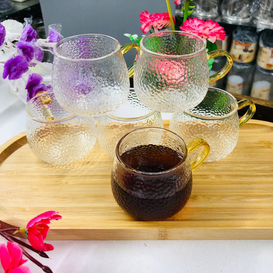 Luxury 100ml High Borosilicate Glass Tea & Coffee Cup Set with Bamboo Tray (7 PCS)