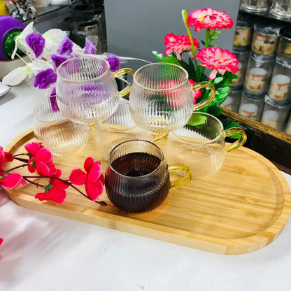Luxury 100ml High Borosilicate Glass Tea & Coffee Cup Set with Bamboo Tray (7 PCS)