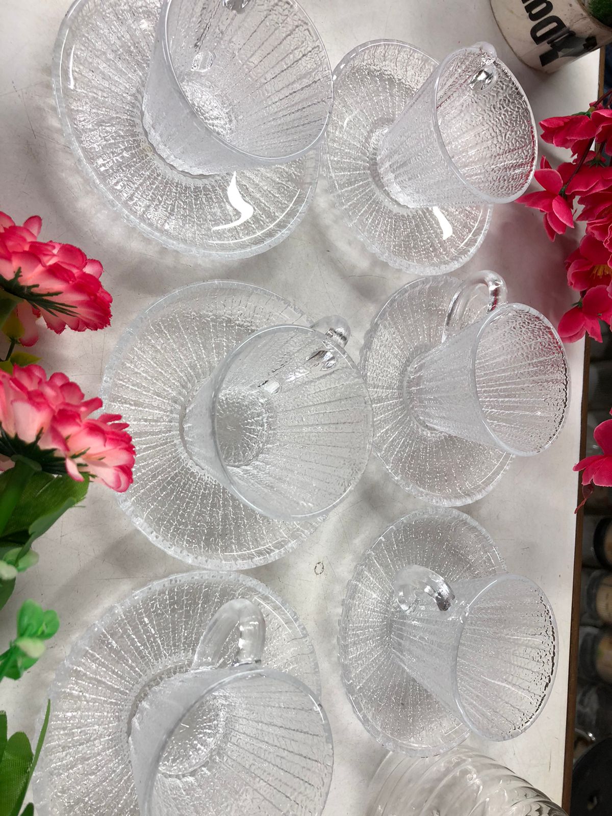 Luxury Crystal Glass Tea Cup & Saucer Set – 120ml | Modern Style, Dishwasher Safe | 6 Cups + 6 Saucers