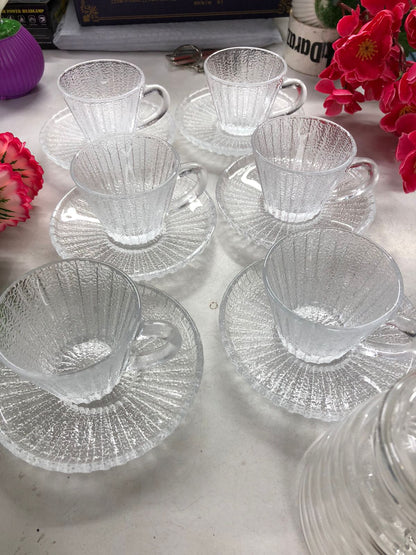 Luxury Crystal Glass Tea Cup & Saucer Set – 120ml | Modern Style, Dishwasher Safe | 6 Cups + 6 Saucers