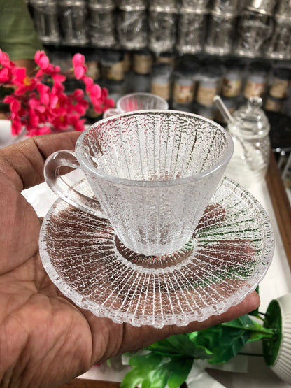 Luxury Crystal Glass Tea Cup & Saucer Set – 120ml | Modern Style, Dishwasher Safe | 6 Cups + 6 Saucers