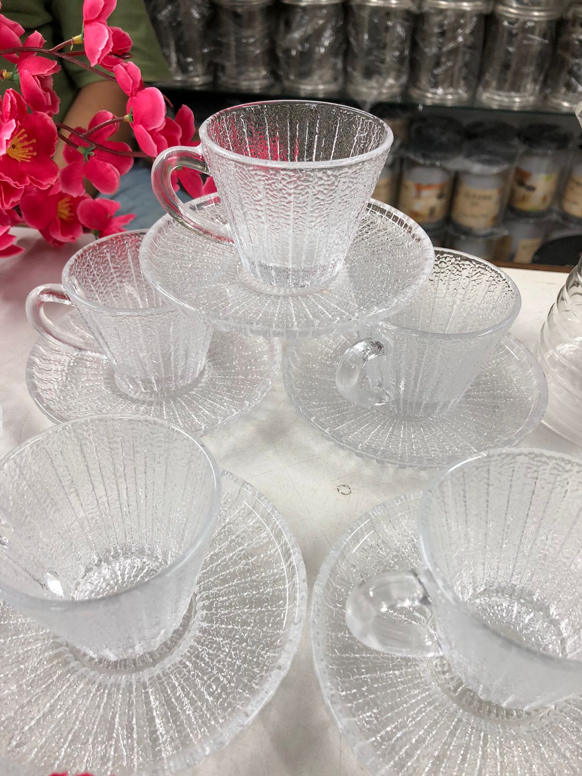 Luxury Crystal Glass Tea Cup & Saucer Set – 120ml | Modern Style, Dishwasher Safe | 6 Cups + 6 Saucers