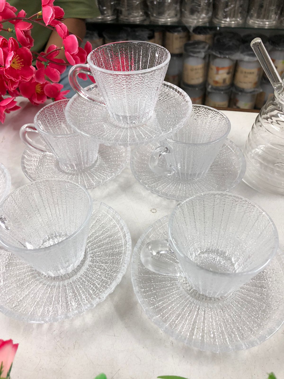 Luxury Crystal Glass Tea Cup & Saucer Set – 120ml | Modern Style, Dishwasher Safe | 6 Cups + 6 Saucers