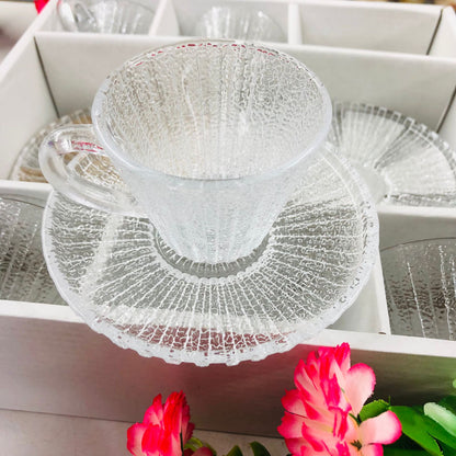 Luxury Crystal Glass Tea Cup & Saucer Set – 120ml | Modern Style, Dishwasher Safe | 6 Cups + 6 Saucers